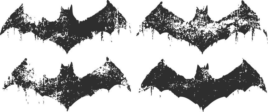 Grunge bats silhouettes set distressed flying vampires shapes halloween spooky dark halloween elements collection