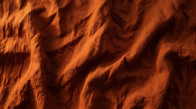 terracotta orange linen fabric background, deep rust orange tone, heavy natural wrinkles, boho earthy aesthetic, dramatic warm lighting, high resolution