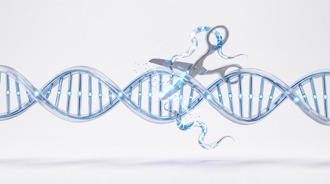Crispr cas9 gene editing concept with scissors cutting dna strand