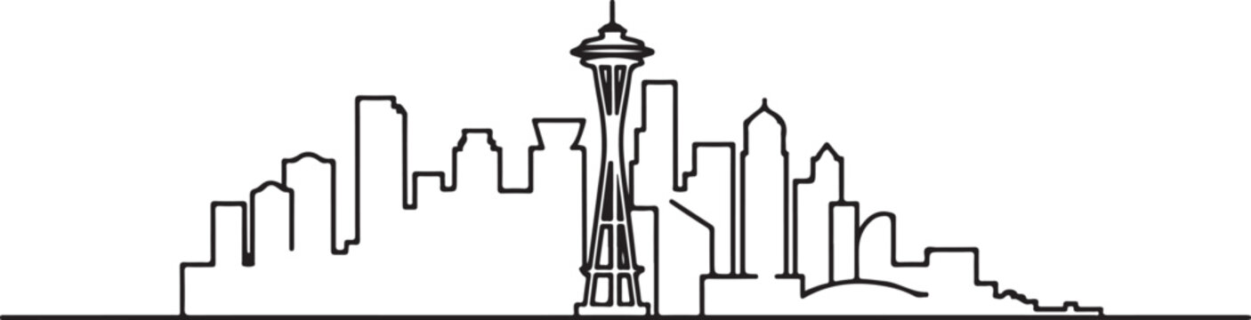 Minimalist Seattle city line art silhouette