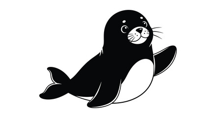 Seal Silhouette With White Belly A Black And White Vector Illustration Silhouette © Roja
