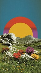 Fototapeta premium Vibrant surreal mountain landscape wallpaper.