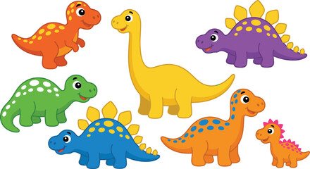 Dinosaur vector character set featuring cute baby dinos including stegosaurus and brachiosaurus for kids nursery wall art prehistoric education and cartoon graphic design © HELEN QUEEN