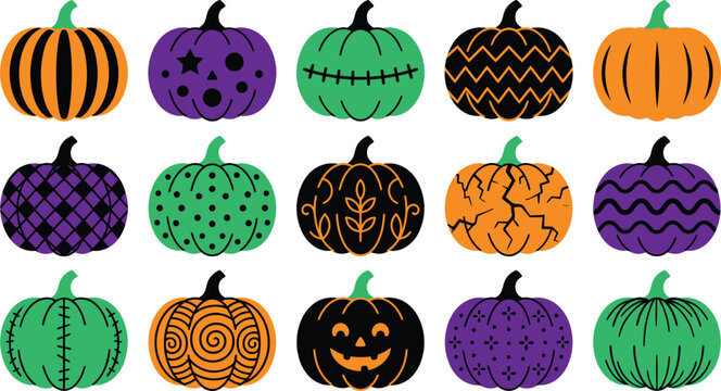 Halloween pumpkin patch colorful cartoon pumpkins for spooky decorations and seasonal fun