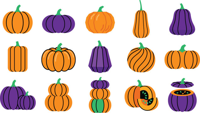 Halloween pumpkin patch colorful cartoon pumpkins for spooky season decor