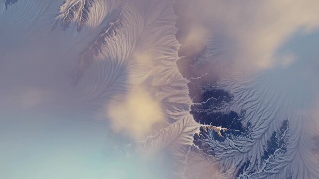 Abstract Satellite Aerial View Of Textured Planet Surface With Clouds