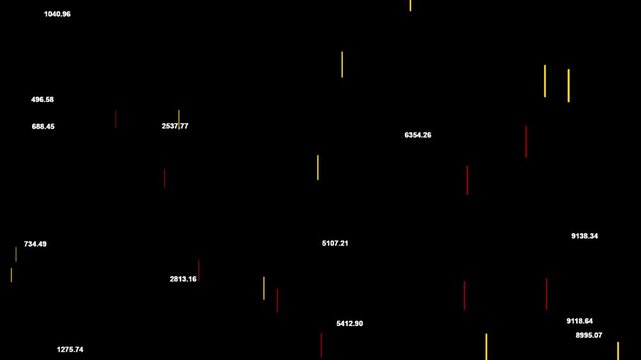 Abstract Data Visualization Background Featuring Animated Vertical Digital Bars and Numerical Statistics Over Black