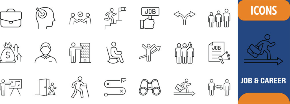 Business career success vector icons. briefcase icon set, job icon set, moneybag icon set