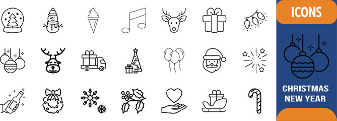 Christmas new year celebration icons. snowman icon set, reindeer icon set, santa icon set © Hridoy