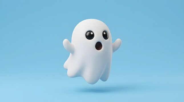 Cute 3d ghost character floating on blue background