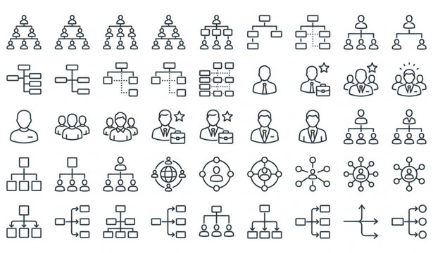 Corporate organization chart vector pack with business hierarchy people line icons