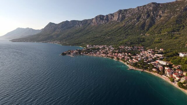 Aerial view of the coastal town of Brela on the Makarska Riviera in Croatia