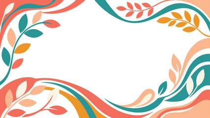 Fototapeta premium Colorful decorative floral border frame with swirling leaves for invitations, cards, and design projects. Flat vector illustration EPS 10.