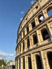 Naklejka premium Close-up of the Roman Colosseum ancient stone architecture, Italy