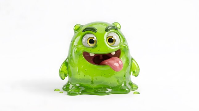 Cute green slime monster isolated on white background