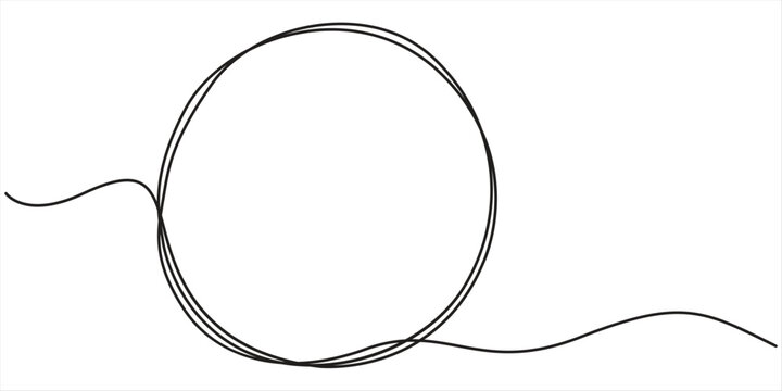 circle continuous one line drawing, Hand drawn circle on white background, outline illustration. 