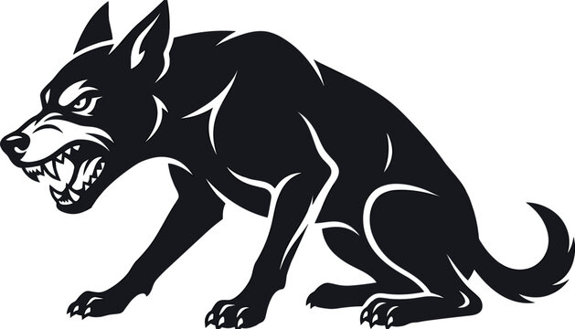 Angry Growling Dog Silhouette Vector Illustration of Aggressive Guard Hound showing Sharp Teeth Isolated on White Background for Security Mascot Designs