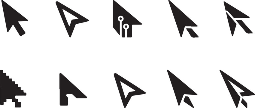 Premium Collection of 100 Minimalist Cursor, Pointer, Mouse and Touch Gesture Silhouette Vector Icons Isolated on White Background