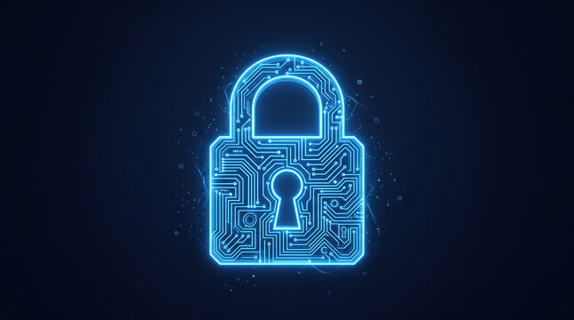 Digital Circuitry with Blue Padlock Icon on Dark Background