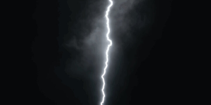 Single vertical lightning bolt striking against dark stormy clouds with lightning electricity thunderbolt climatology electric dramatic atmosphere phenomenon meteorology background