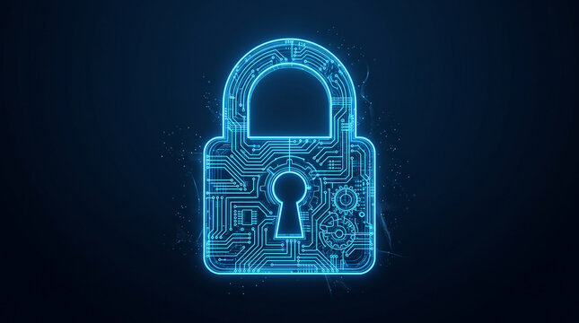 Digital Security Concept Illustration with Blue Padlock and Circuit Design