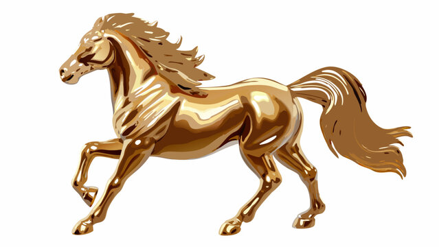 Golden Horse Statue A Three Dimensional Rendering With A Polished Metallic Finish And White Background