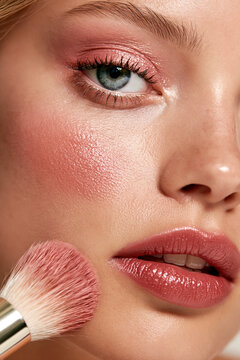 Close-up beauty portrait of woman with glowing make-up