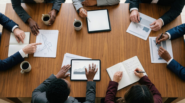 Business meeting in a modern office with diverse team