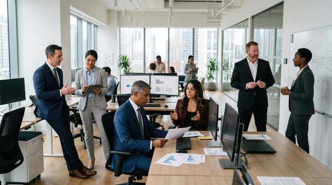 Business team planning project strategy in modern office