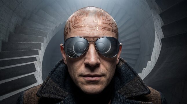 Man with Artificial Intelligence Circuit Board Head