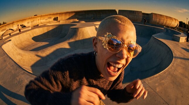 Happy man at Skate Park at Golden Hour