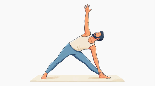 Yoga Studio man practicing triangle pose stretching side body