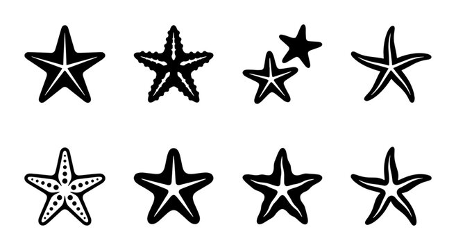 Starfish Icons Set, Marine Life Vector Graphics, Nautical Beach Elements, Ocean Sea Creatures Collection