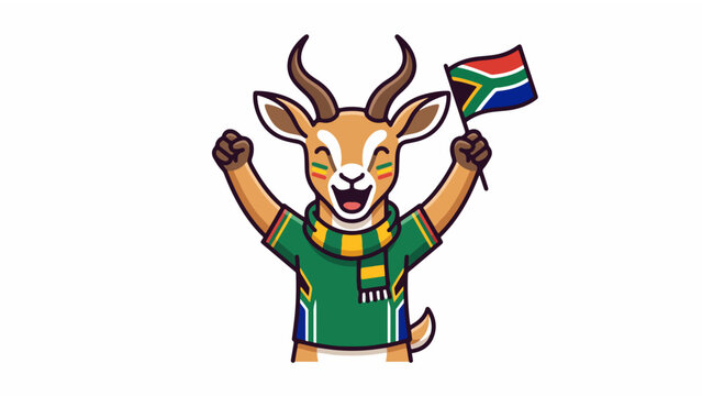 Cute South African Springbok Cartoon Mascot Celebrating