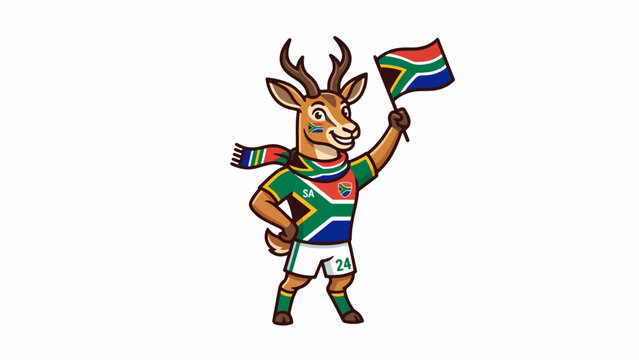 South African Springbok Mascot Holding Flag Sports Illustration