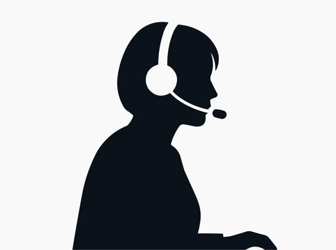 Silhouette of a call center operator wearing a headset for the concept of customer service and support.