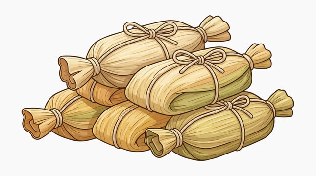 Brazilian Food Pamonha Corn Cake Wrapped in Husk Flat Vector Illustration