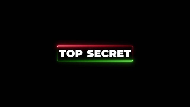 Glowing neon rectangle Top secret grunge stamp symbol editable text effect.