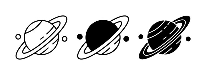 Planet Icons Set: Saturn, Space, Celestial Body, Cosmic, Astronomy, Galaxy, Universe, Orbit © Khorshed
