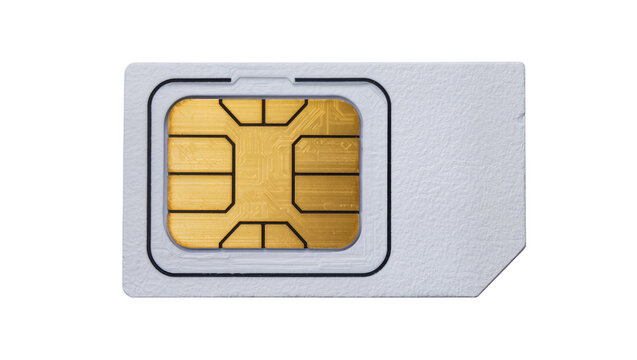 Isolated universal SIM card for mobile phones, featuring embedded microchip and data storage.