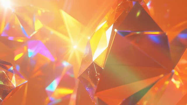 鮮やかな オレンジ と 虹色 光彩 が 重なる 抽象 幾何学 背景
