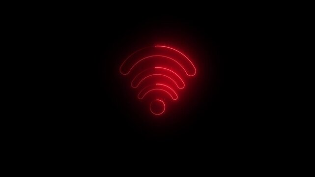 Glowing neon wifi icon animation on dark background. Neon digital wifi network icon. Animated wifi icon internet network symbol, digital connection sign.