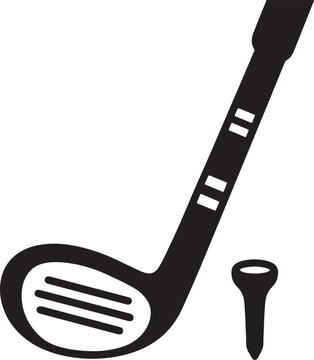 Minimalist black golf club and ball flat on white background, also transparent background