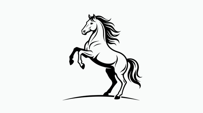 A black and white illustration of a rearing horse on a plain background