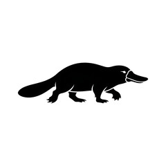 Fototapeta premium Black silhouette of a platypus isolated on a white background.