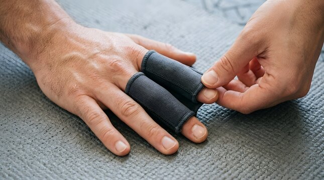 Close Up of Buddy Taping on Hand for Fracture Rehabilitation.