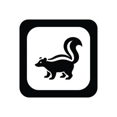 Fototapeta premium Skunk standing side view vector silhouette logo on black square background icon.