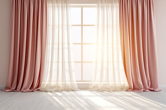 Sunlit Scandinavian Interior with Blush Pink Curtains and Sheer White Drapes