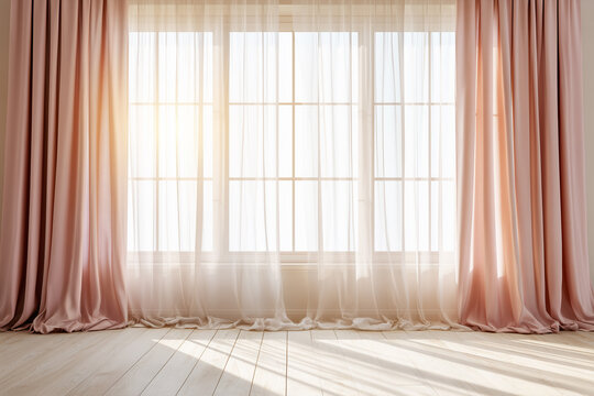 Sunlit Scandinavian Interior with Blush Pink Curtains and Sheer White Drapes