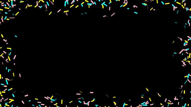birthday sprinkles colorful border frame isolated alpha channel animation,happy birthday celebration and food stream video social media motion design element